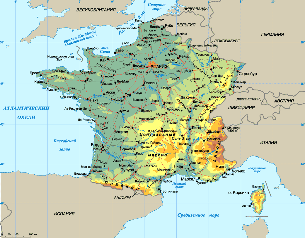 подробная карта Франции на русском языке