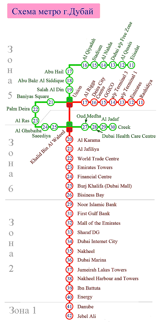 Схема станций метро в Дубай (ОАЭ)